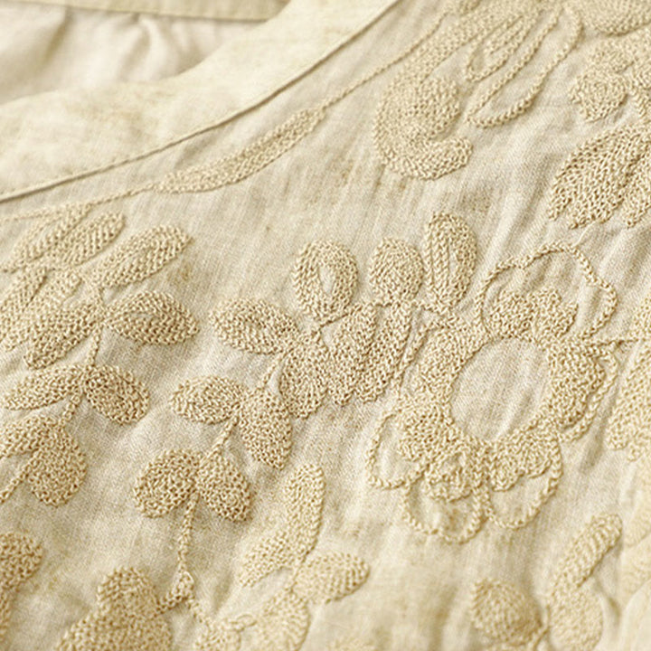 Buddha Stonesサマーカジュアル刺繍スタンドカラーデザイン七分袖アクリルミディドレス - image 11