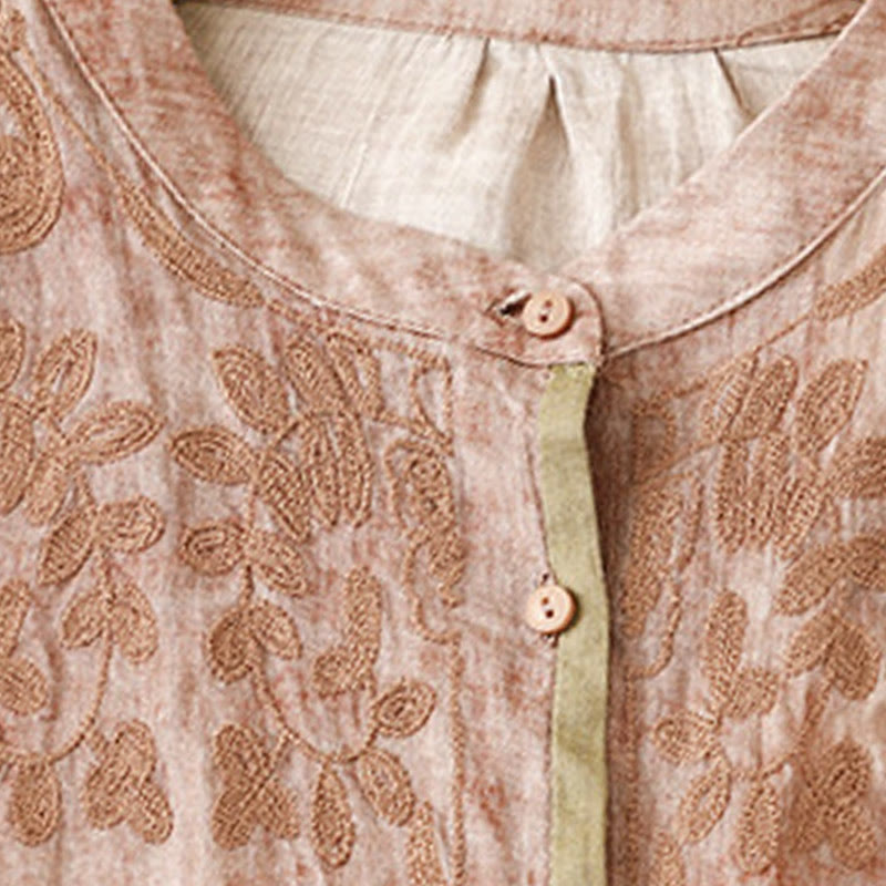 Buddha Stonesサマーカジュアル刺繍スタンドカラーデザイン七分袖アクリルミディドレス - image 20