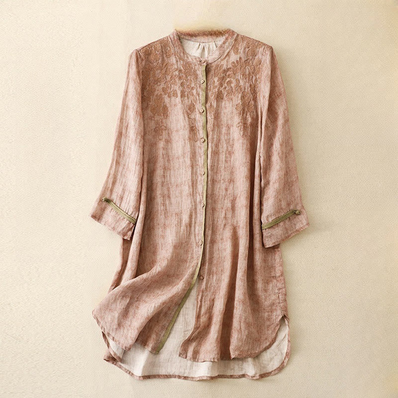 Buddha Stonesサマーカジュアル刺繍スタンドカラーデザイン七分袖ミディドレス - ピンク - US8-10，UK/AU12-14，EU40-42 (2XL) - image 18