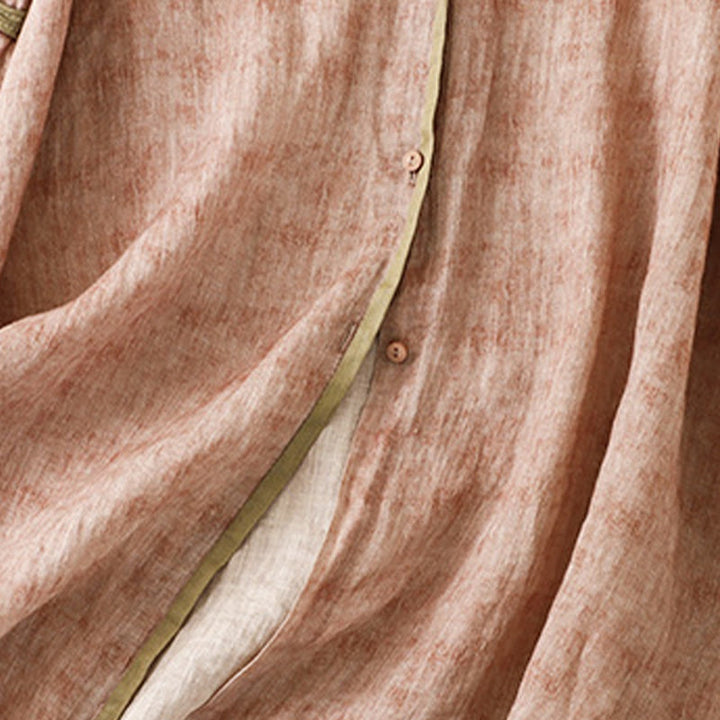 Buddha Stonesサマーカジュアル刺繍スタンドカラーデザイン七分袖アクリルミディドレス - image 22