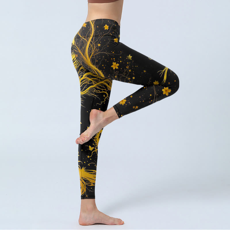 Buddha Stonesゴールデンドラゴン柄プリント ジムレギンス レディース ヨガパンツ - image 5