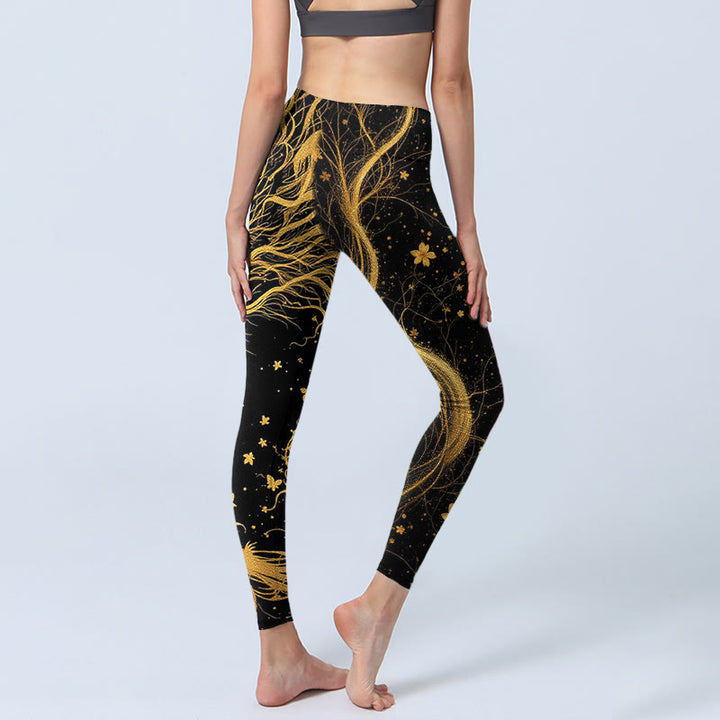 Buddha Stonesゴールデンドラゴン柄プリント ジムレギンス レディース ヨガパンツ - image 4