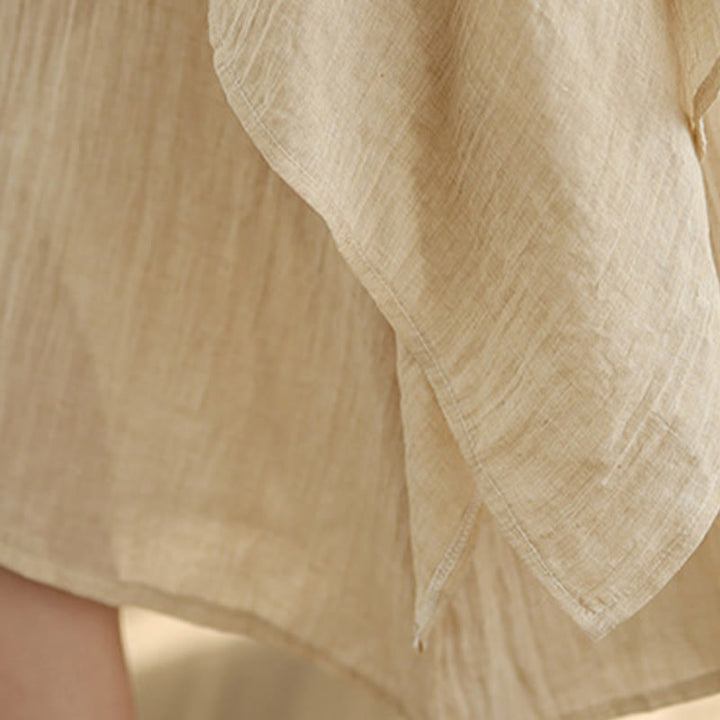 Buddha Stonesサマーカジュアルプレーンデザインクルーネック半袖コットンリネン混紡ダブルレイヤーミディド​​レス - image 5