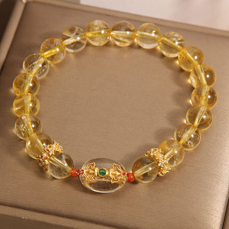 Buddha Stones天然ゴールデンルチルクォーツビーズ 縁起の良いブレスレット