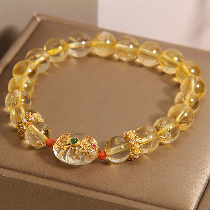 Buddha Stones天然ゴールデンルチルクォーツビーズ 縁起の良いブレスレット