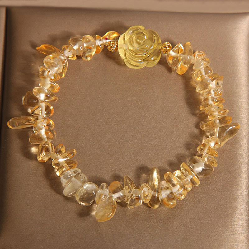 Buddha Stones天然シトリン不規則ビーズ花びらプレジャーブレスレット