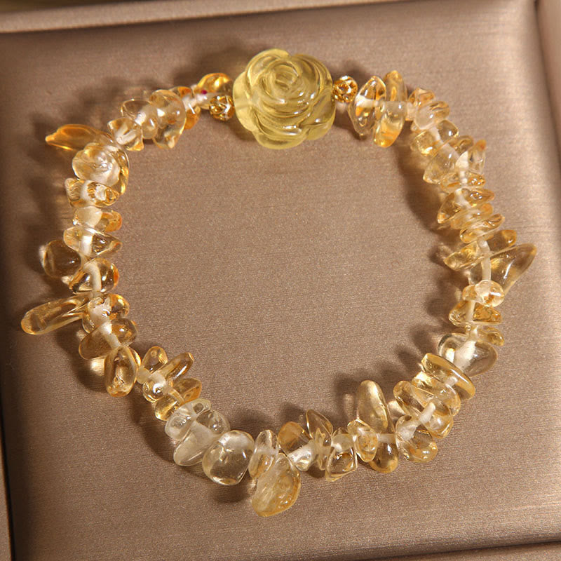 Buddha Stones天然シトリン不規則ビーズ花びらプレジャーブレスレット