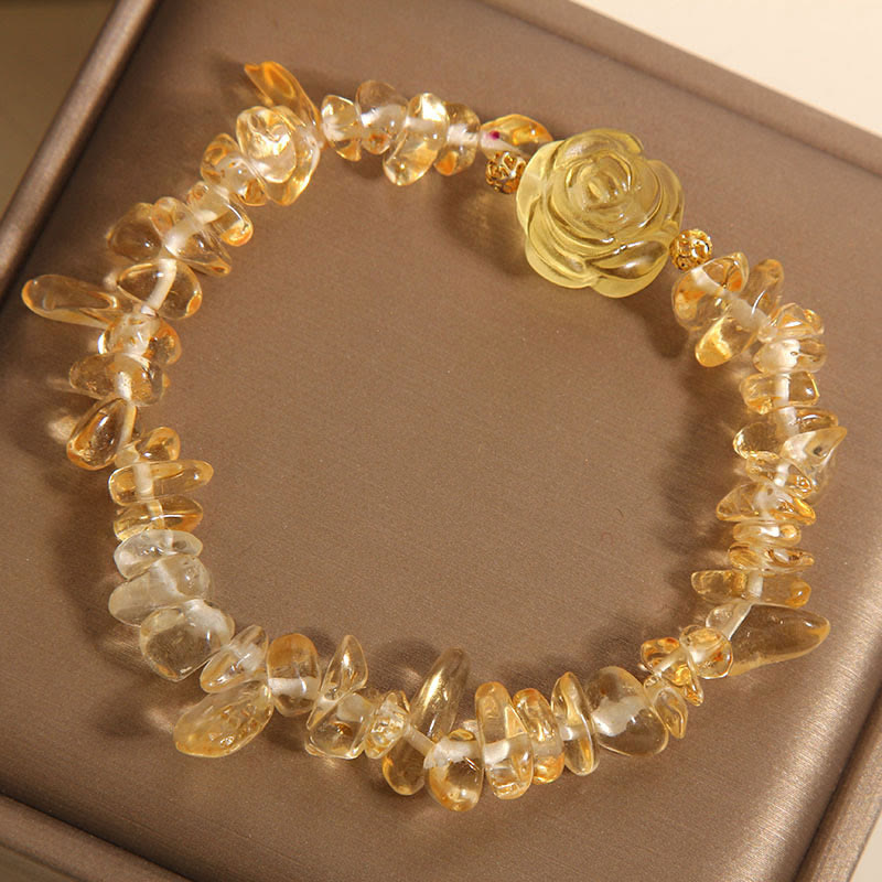 Buddha Stones天然シトリン不規則ビーズ花びらプレジャーブレスレット