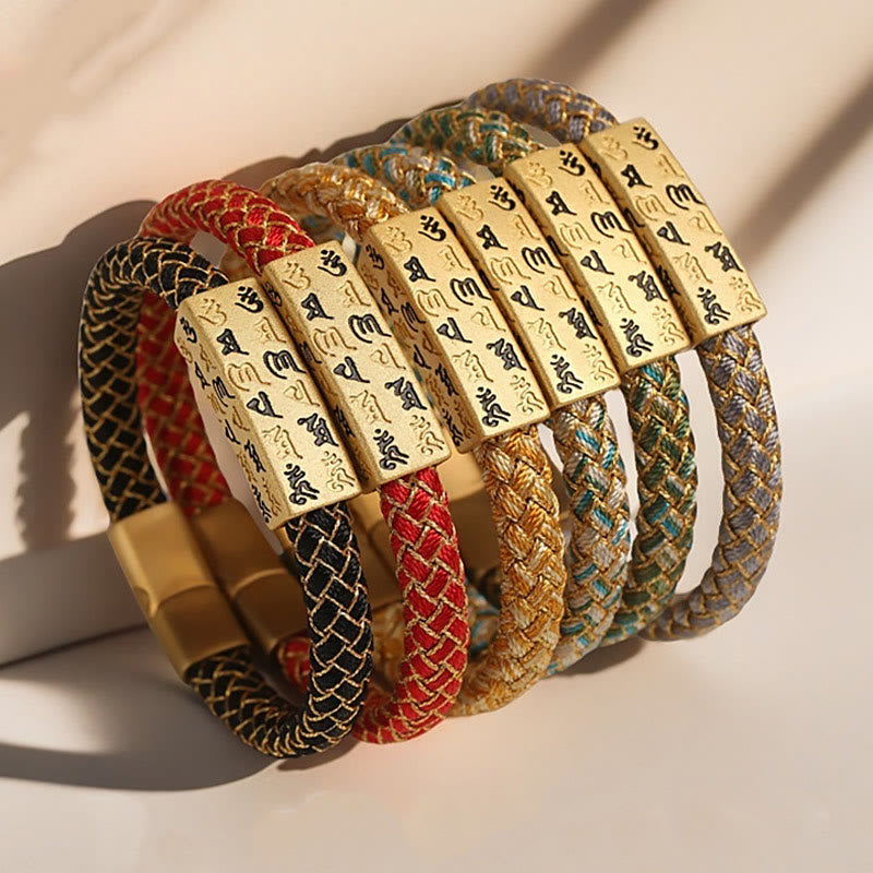 Buddha StonesチベットOm Mani Padme Hum各種カラーロープ 金糸 ダイヤモンドノット 幸運バックルブレスレット