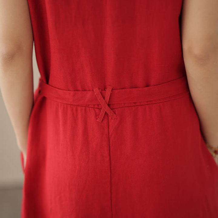 Buddha Stonesカジュアル レースアップ シンプル ノースリーブ デザイン レディース コットン リネン ジャンプスーツ ポケット付き - image 14