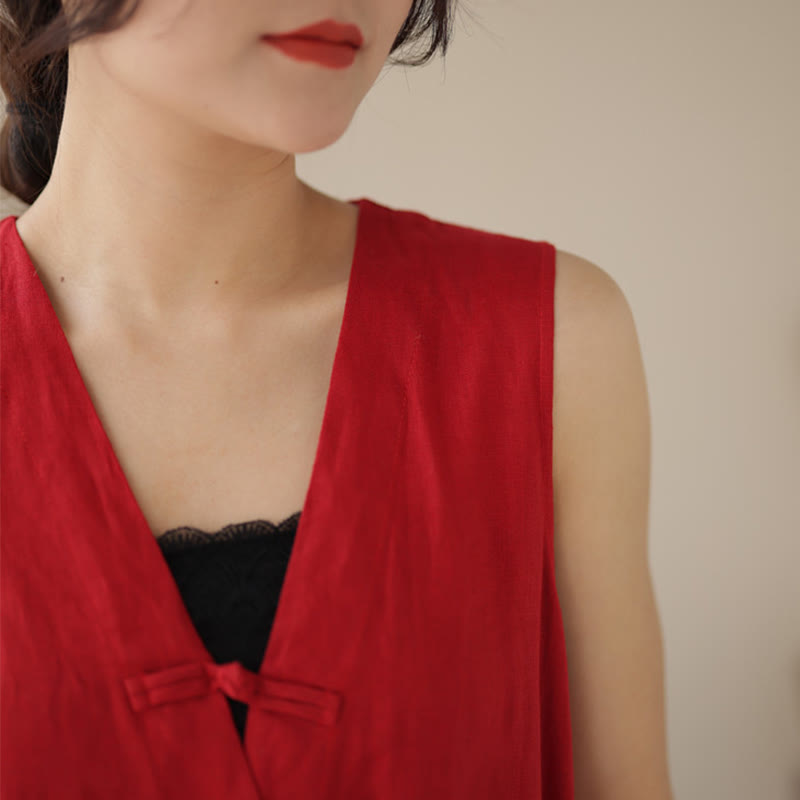 Buddha Stonesカジュアル レースアップ シンプル ノースリーブ デザイン レディース コットン リネン ジャンプスーツ ポケット付き - image 12