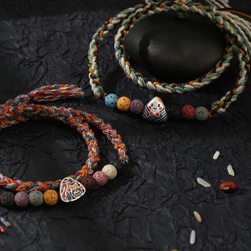 Buddha Stones、ドラゴンボートフェスティバル、カラフルなロープ、溶岩、フーキャラクター、ライスダンプリング、幸運の編み込みブレスレット