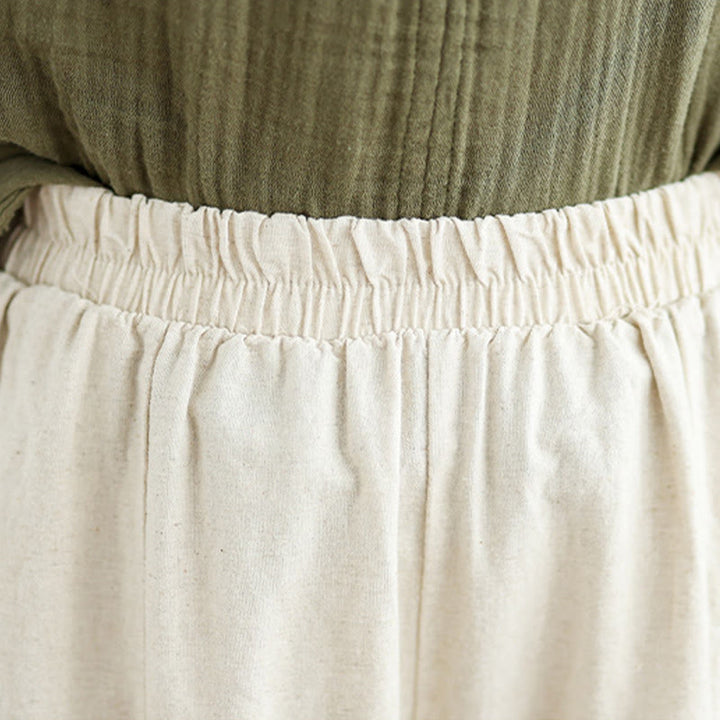 Buddha Stonesカジュアル 無地 レース スプライシング コットン リネン レディース クロップド ワイドレッグ パンツ ポケット付き - image 6