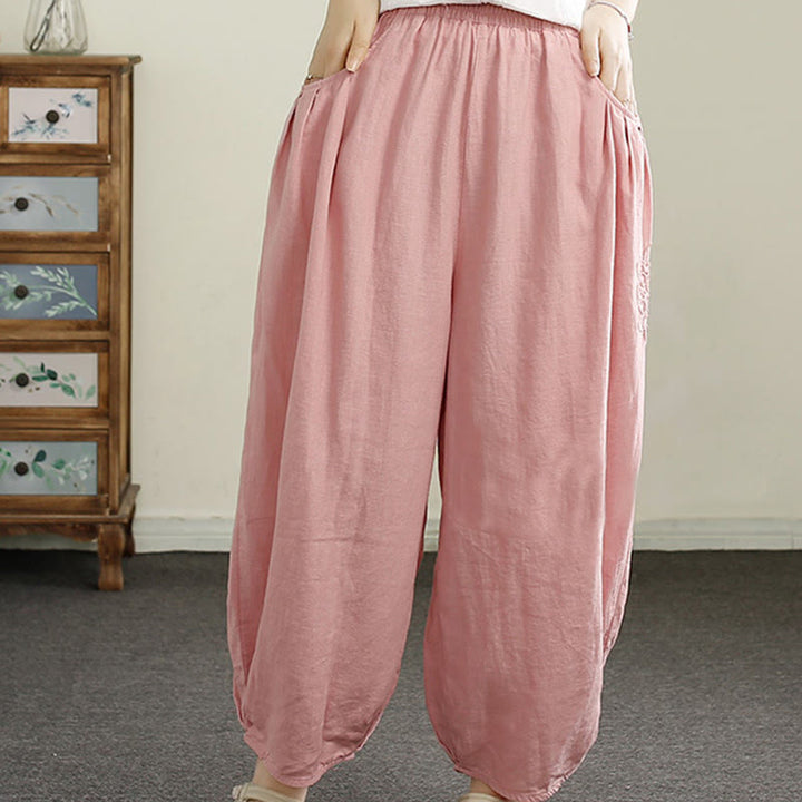 Buddha Stonesヴィンテージ 無地 刺繍 コットンリネン レディース 7-8丈 ハーレムパンツ ポケット付き - image 19