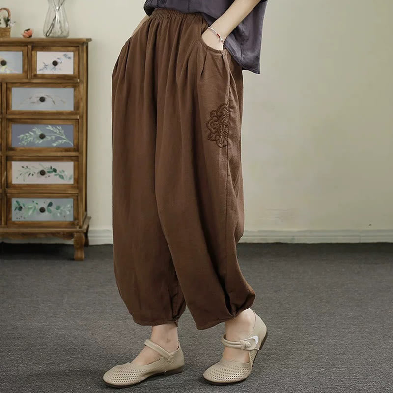 Buddha Stonesヴィンテージ 無地 刺繍 コットンリネン レディース 7-8丈 ハーレムパンツ ポケット付き - シエナ - US8-10，UK/AU12-14，EU40-42 (2XL) - image 14