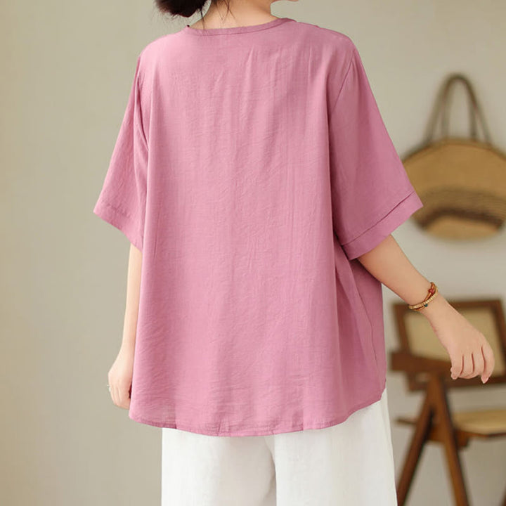 Buddha Stonesエスニックカジュアル刺繍幾何学模様レディースクルーネックデザイン半袖Tシャツ - image 4