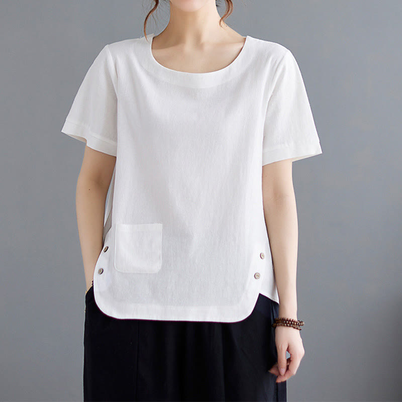Buddha Stonesサイドスリットデザイン レディース コットンポリエステル クルーネック 半袖Tシャツ ポケット付き - image 15