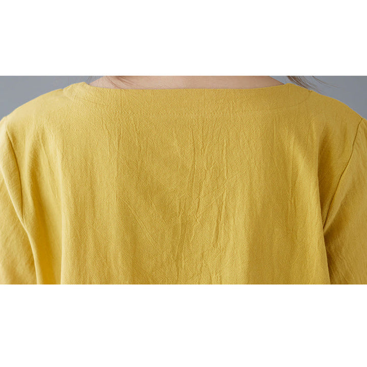 Buddha Stonesサイドスリットデザイン レディース コットンリネン クルーネック 半袖 Tシャツ ポケット付き - image 9