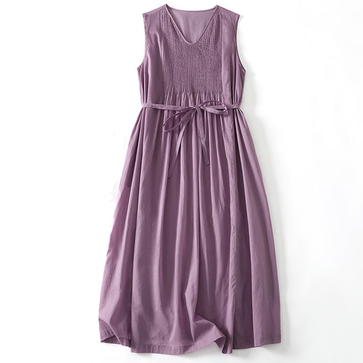 Buddha Stones無地アコーディオンデザイン ノースリーブ コットン ミディドレス ポケット付き - ミディアムオーキッド - US8-10，UK/AU12-14，EU40-42 (2XL) - image 0