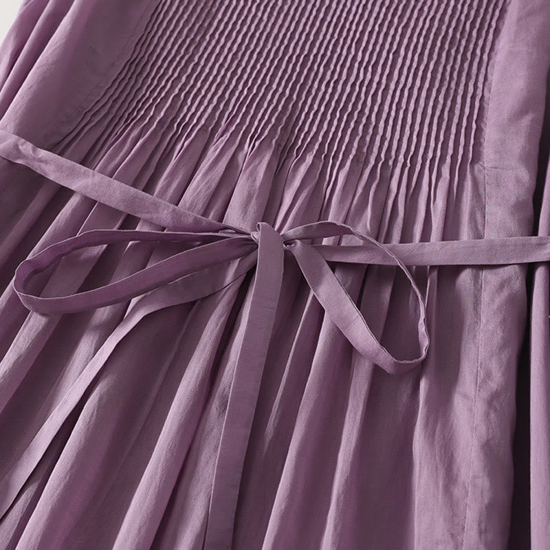 Buddha Stones無地アコーディオンデザイン ノースリーブ コットン ミディドレス ポケット付き - image 6