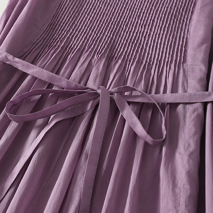 Buddha Stones無地アコーディオンデザイン ノースリーブ コットン ミディドレス ポケット付き - image 6