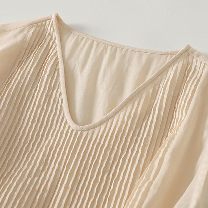 Buddha Stones無地アコーディオンデザイン ノースリーブ コットン ミディドレス ポケット付き - image 13