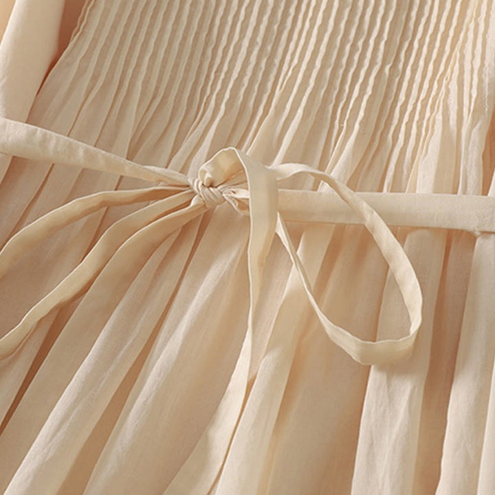 Buddha Stones無地アコーディオンデザイン ノースリーブ コットン ミディドレス ポケット付き - image 14