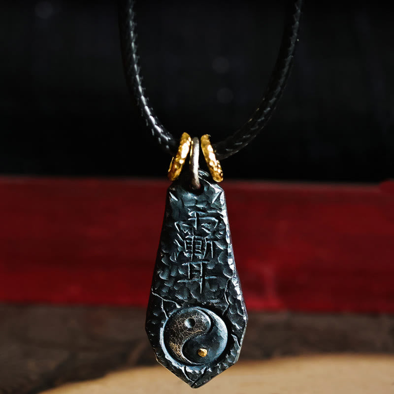 Buddha Stones999スターリングシルバー 24Kゴールド 北斗七星 陰陽デザイン ハーモニーネックレスペンダント - 999スターリングシルバー＆レザーコードチェーン - image 1