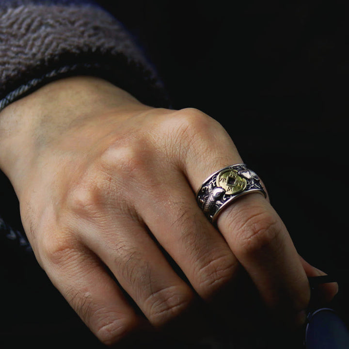 Buddha Stones調節可能な開口部 925スターリングシルバー 幸運の鯉 銅貨 縁起の良い雲 富の指輪 - image 4