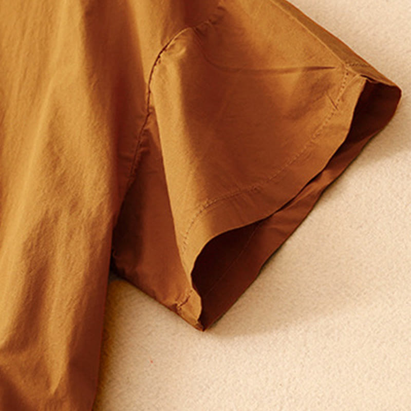 Buddha Stonesサマー 無地 クルーネック シンプル 半袖 デザイン ミディドレス ポケット付き - image 2