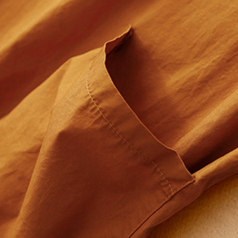 Buddha Stonesサマー 無地 クルーネック シンプル 半袖 デザイン ミディドレス ポケット付き - image 3