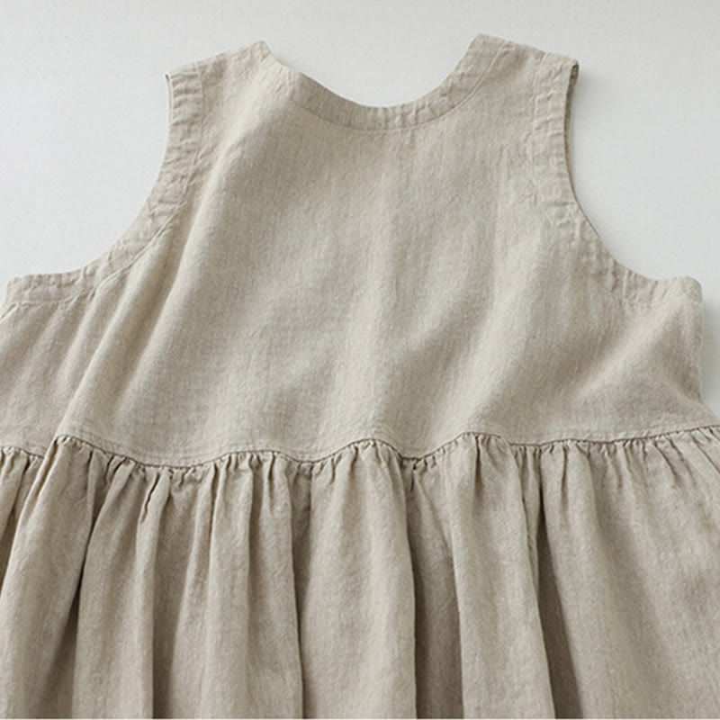 Buddha Stonesデイリーカジュアル ピュアカラー Vネック シンプルボタンデザイン ノースリーブ ミディドレス - image 3