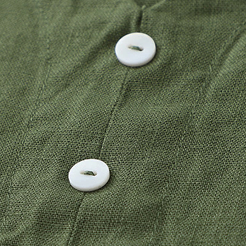 Buddha Stonesデイリーカジュアル ピュアカラー Vネック シンプルボタンデザイン ノースリーブ ミディドレス - image 14