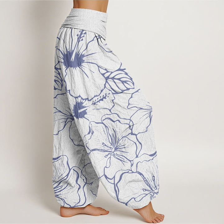 Buddha Stonesと朝顔の花柄デザイン レディース 伸縮性ウエスト ハーレムパンツ - image 7