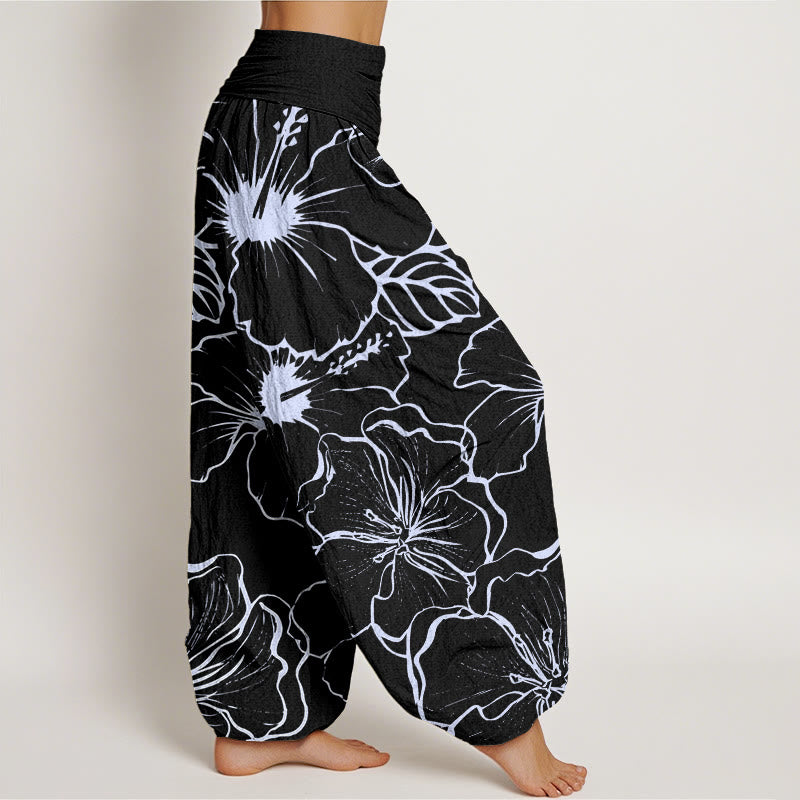 Buddha Stonesと朝顔の花柄デザイン レディース 伸縮性ウエスト ハーレムパンツ - image 10