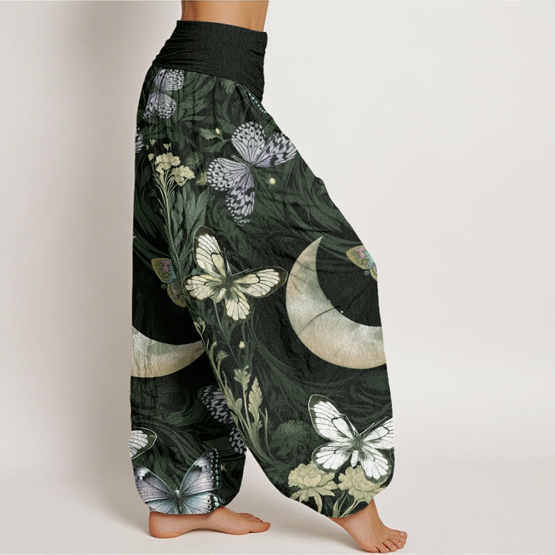 Buddha Stones、蝶、花、三日月模様デザイン レディース 伸縮性ウエスト ハーレムパンツ - image 7