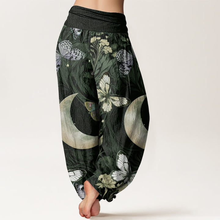 Buddha Stones、蝶、花、三日月模様デザイン レディース 伸縮性ウエスト ハーレムパンツ - image 6