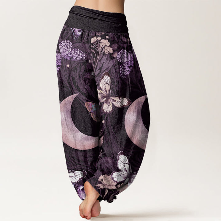 Buddha Stones、蝶、花、三日月模様デザイン レディース 伸縮性ウエスト ハーレムパンツ - image 9