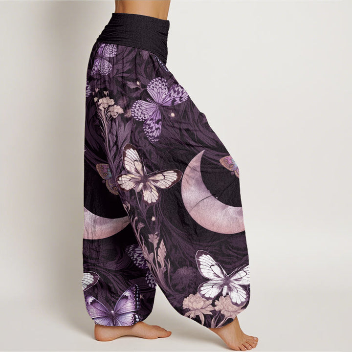 Buddha Stones、蝶、花、三日月模様デザイン レディース 伸縮性ウエスト ハーレムパンツ - image 10