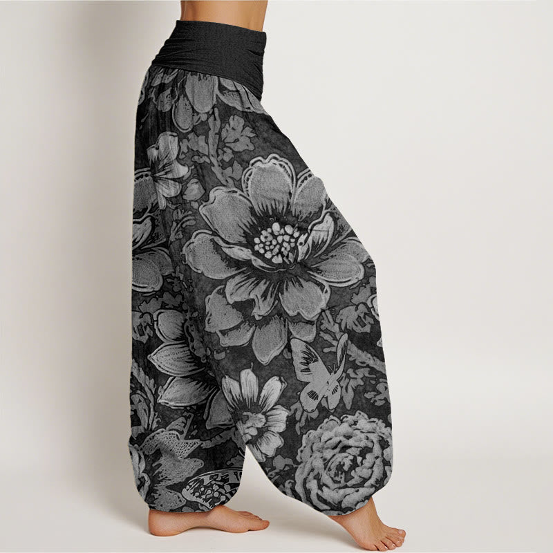 Buddha Stones、牡丹、花、蝶柄デザイン、レディース 伸縮性ウエスト ハーレムパンツ - image 7