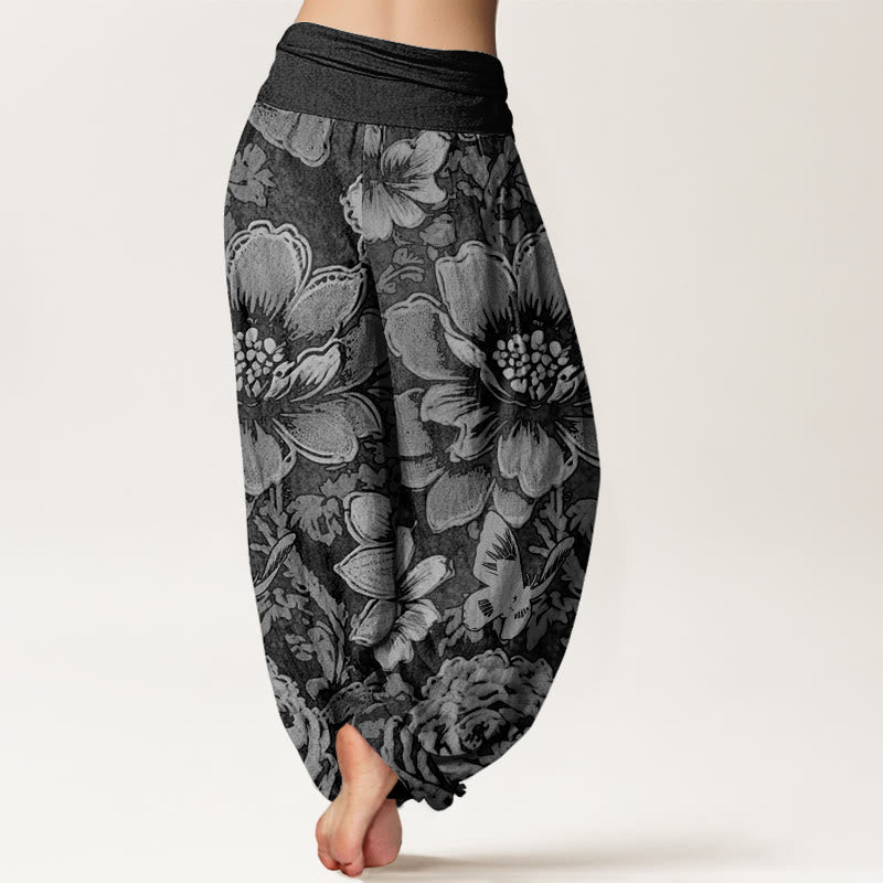 Buddha Stones、牡丹、花、蝶柄デザイン、レディース 伸縮性ウエスト ハーレムパンツ - image 6