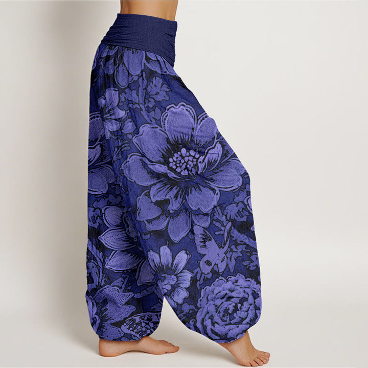 Buddha Stones、牡丹、花、蝶柄デザイン、レディース 伸縮性ウエスト ハーレムパンツ - image 10