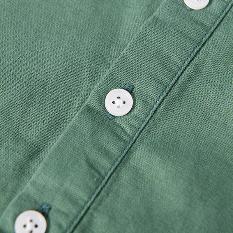 Buddha Stonesデイリー 無地 パッチ カラーマッチングデザイン メンズ 半袖 コットンリネン シャツ - image 7