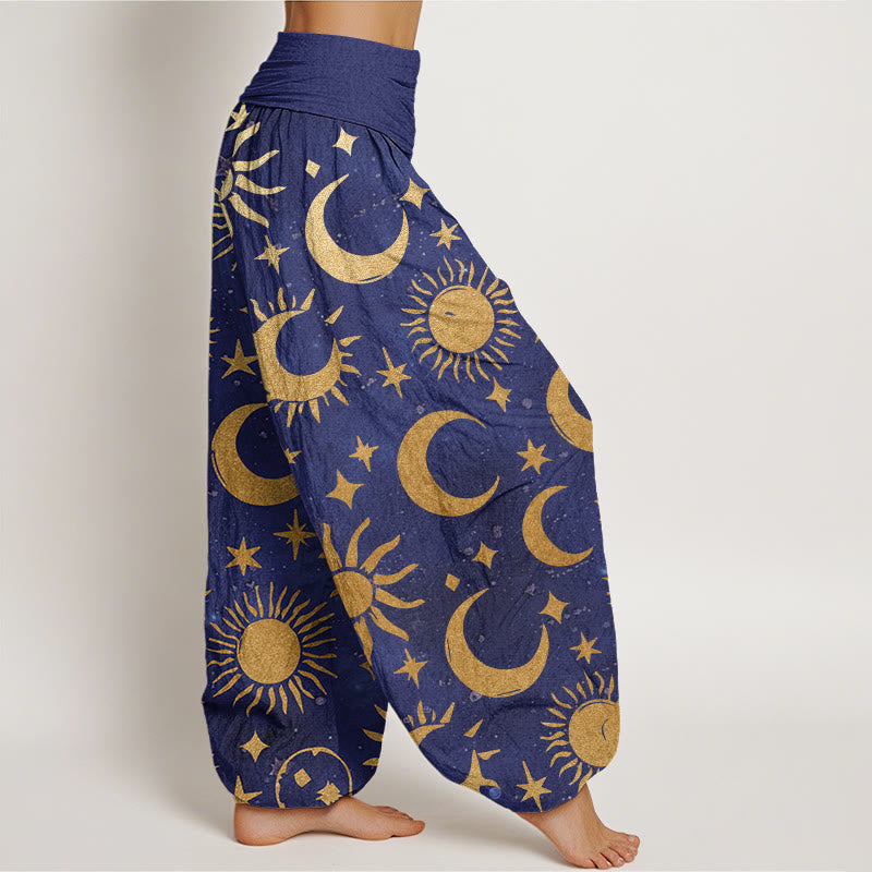 Buddha Stones、三日月、太陽、星柄デザイン レディース 伸縮性ウエスト ハーレムパンツ - image 7