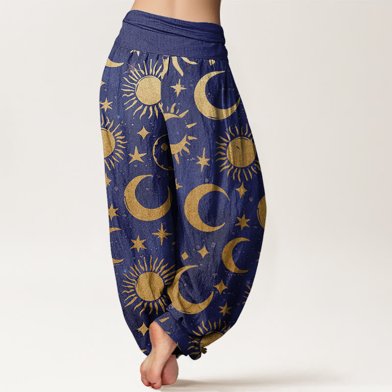 Buddha Stones、三日月、太陽、星柄デザイン レディース 伸縮性ウエスト ハーレムパンツ - image 6