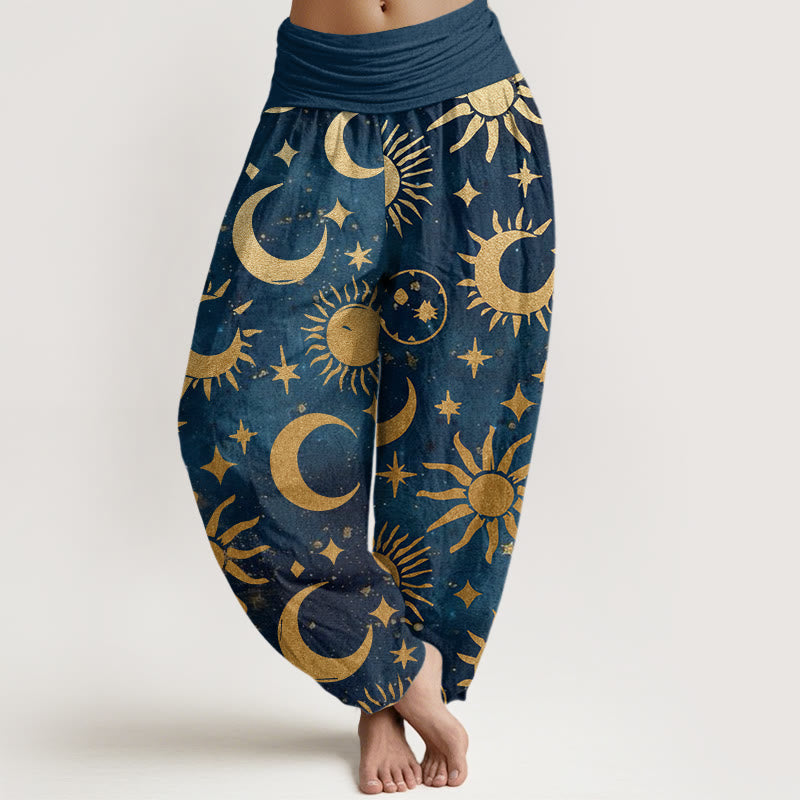 Buddha Stones、三日月、太陽、星柄デザイン レディース 伸縮性ウエスト ハーレムパンツ - ロイヤルブルー - US22、 UK/AU26、 EU54 (6XL) - image 8