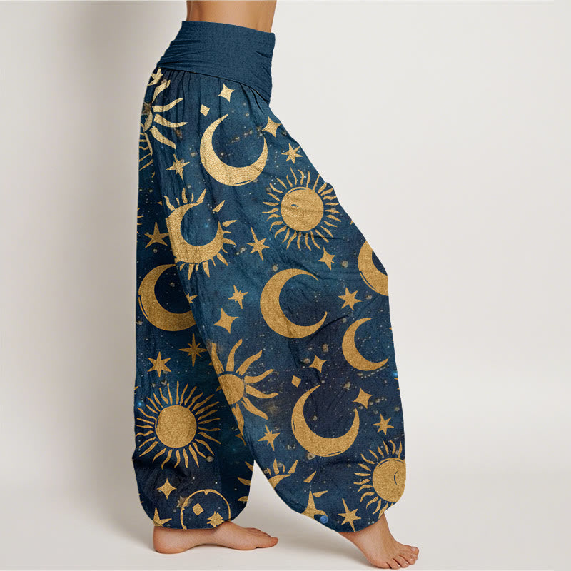 Buddha Stones、三日月、太陽、星柄デザイン レディース 伸縮性ウエスト ハーレムパンツ - image 10