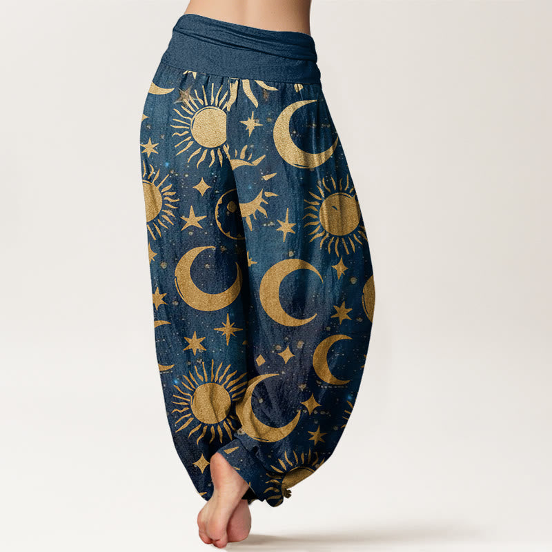 Buddha Stones、三日月、太陽、星柄デザイン レディース 伸縮性ウエスト ハーレムパンツ - image 9