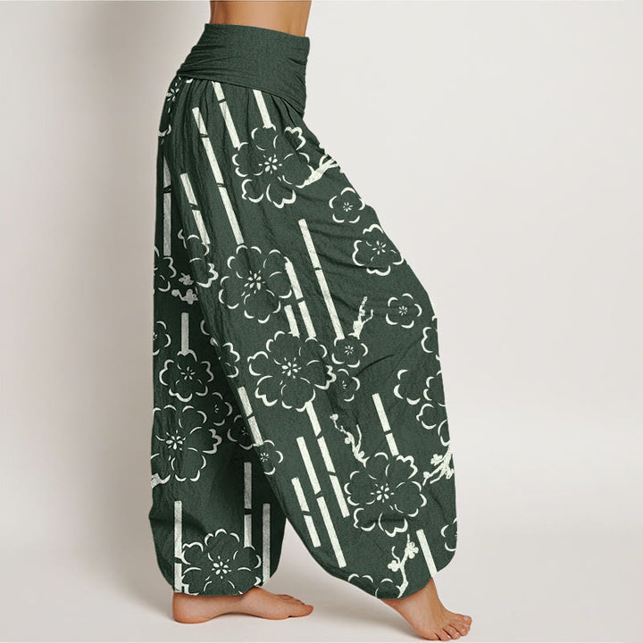 Buddha Stones柄ライン柄デザイン レディース 伸縮性ウエスト ハーレムパンツ - image 3