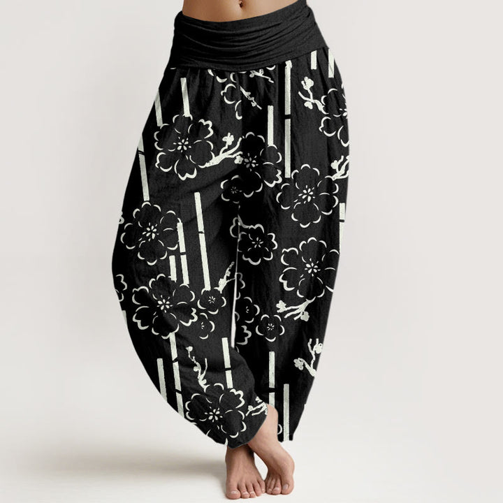 Buddha Stones柄ライン柄デザイン レディース 伸縮性ウエスト ハーレムパンツ - 黒 - US22、 UK/AU26、 EU54 (6XL) - image 5